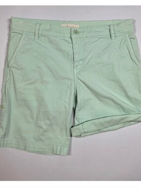 Tory Burch Women's Shorts Size 25 Mint Green Chino Roll Up Button Tab Cotton
